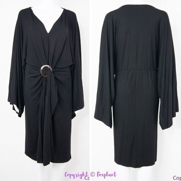 NEW Eloquii black Dolman Sleeve Belted Waist Dress, 14/16 - Picture 3 of 16